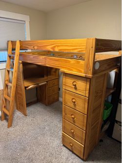 Solid wood loft bed and desk