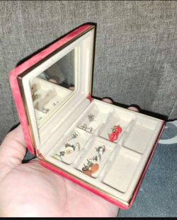 Vintage Red Velvet Earring Case With Mirror