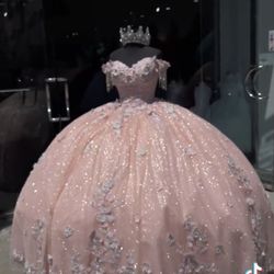 Vestido De Quinceañera Pink Bluch, Ramo, Corona, Cofre, Bata De Quince, Crinolina 