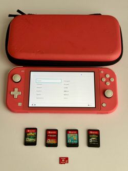 Nintendo Switch Lite Coral l 4 Games l Case l 128GB SD Card