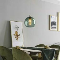 ZHLWIN 7.87" Gray Green Glass Globe Pendant Light Fixture (JP-M460)