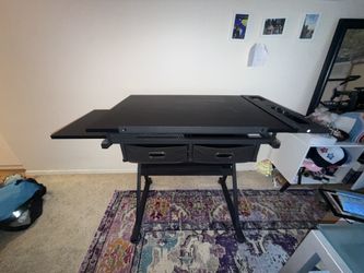 Adjustable Art Table / Easel Desk – Black. Artist Drafting Table that Converts to Easel