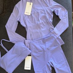 Lululemon Define Jacket Set with Matching Shorts and Bra