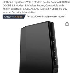Netgear Nighthawk AX2700 WiFi Cable Modem Router