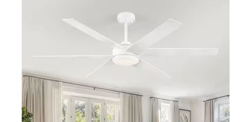 60 in. Outdoor/Indoor White and Modern Wood 6 Blades Large Ceiling Fan with Lights and Remote