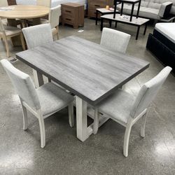 5pc Dining Table Set With 4pc Upholstered Chairs