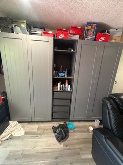 IKEA Gray Storage Cabinet Unit with Shelves and Drawers