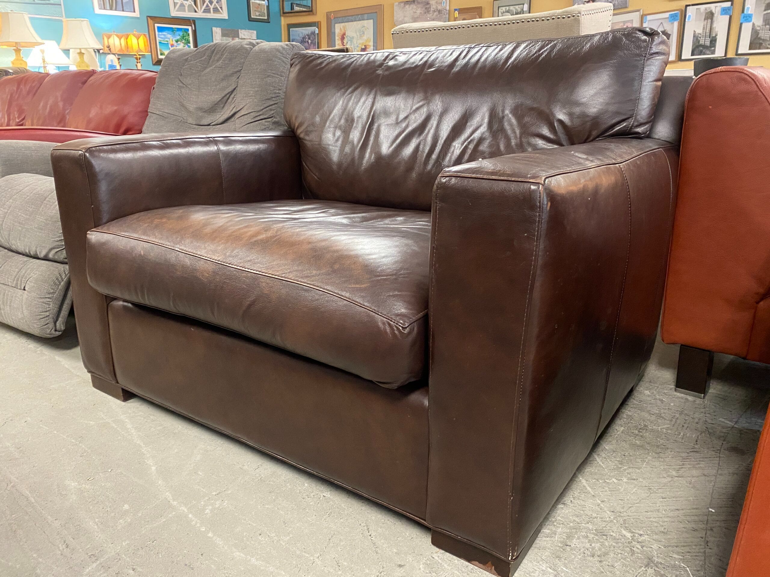 CRATE & BARREL Dark Brown Leather Armchair