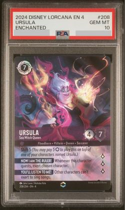 Ursula Enchanted #208 PSA 10 Disney Lorcana TCG Ursula's Return Sea Witch Queen Set 4 Iconic Rare Card Game Booster Box Pack Pokemon One Piece OP Buzz