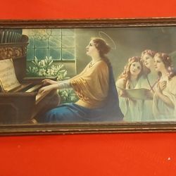 1800s Lithograph Of St. Cecilia Patron Of Musicians 