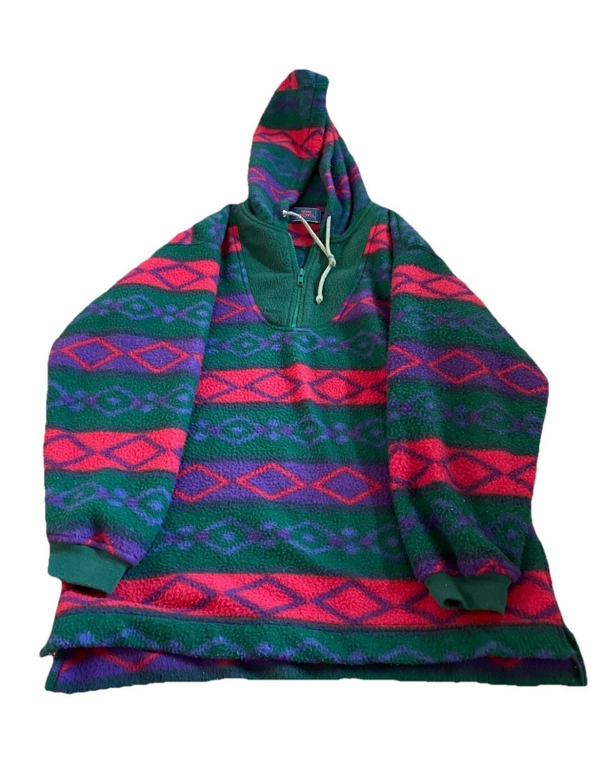 Women’s Vintage 90s Fleece 1/4 Zip Pullover Pink/Green/Purple Pattern Size L