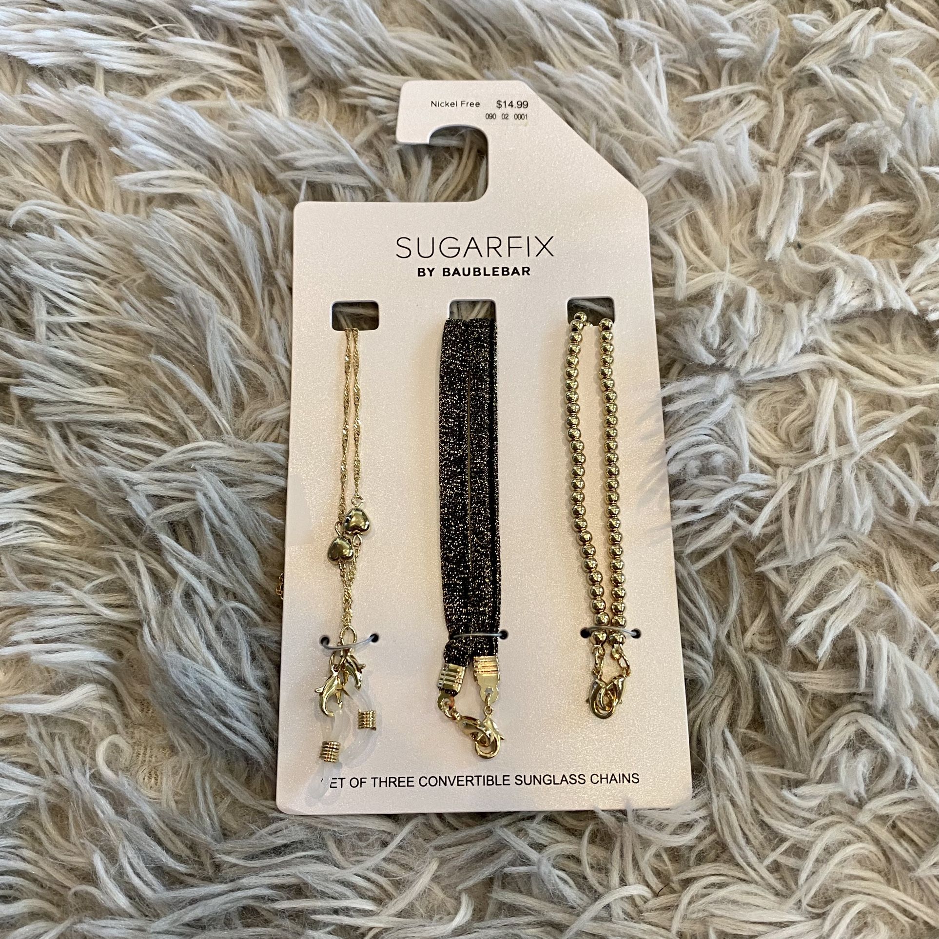 Sugarfix By BaubleBar Set of 3 Convertible Sunglasses Chains Gold & Black NWT