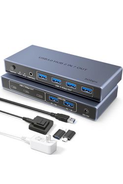 Arleedyn USB 3.0 Switch 2 in 7 Out, USB Switcher for 2 Computers Share 4 USB-A + 3 USB-C Devices - 5Gbps USB Switch Hub for Laptop Keyboard Mouse Prin
