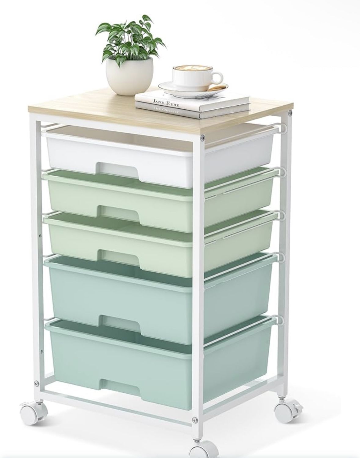 Craft cart,Rolling Cart with Drawers,Storage Cart with 5 Drawers and Wooden Tabletop