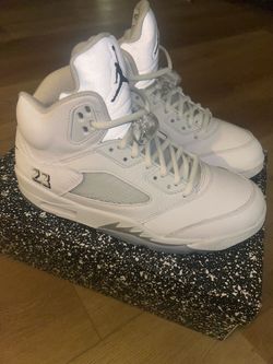 Air Jordan 5 Retro White Silver Sneakers size 9M