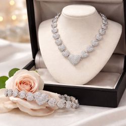 VIRAL Valentine’s Day  Full Zirconia White Gold Plated SET/ Blanco Oro Laminado High Quality/Alta Calidad 