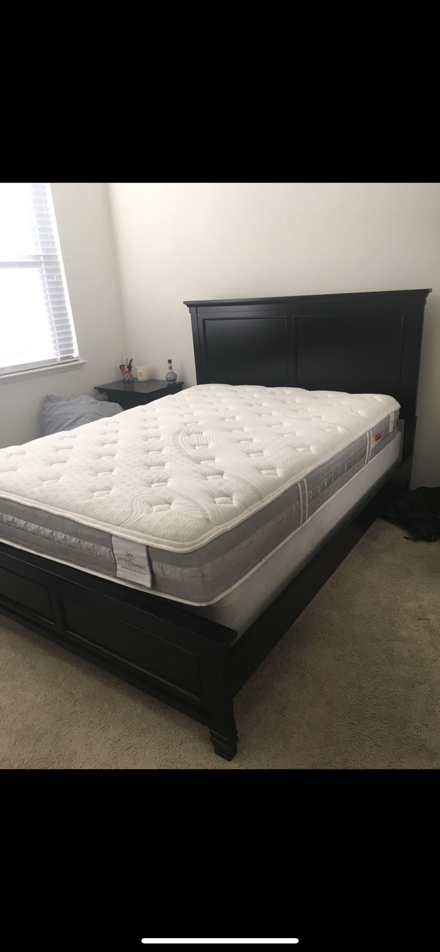 Queen Bed Frame and Nightstand in great condition (Black)