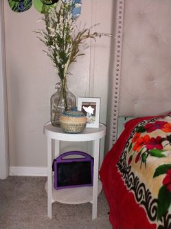 White Round Side Table with Bottom Shelf