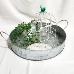 Large Galvanized Metal Tray Decorative Centerpiece Rustic Accessory