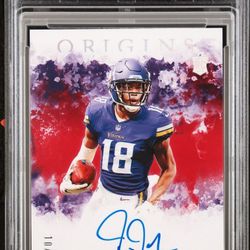 2020 Panini Origins Justin Jefferson Rookie Auto Red /99 PSA 8 On Card Auto!  Minnesota Vikings