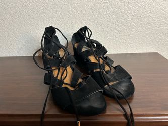 Black Suede Lace-Up Gladiator Heels