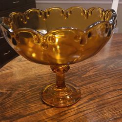 Vintage Indiana Glass Amber Tear Drop Compote 