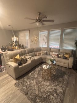 Large Beige Reclining Sectional Sofa