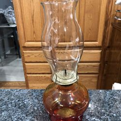 Vintage Hurricane Oil Lamp with Chimney.  Size 14 1/2 Inches Tall.  Preowned Good Condition 