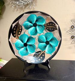 Gorgeous Teal Floral Plate 16”