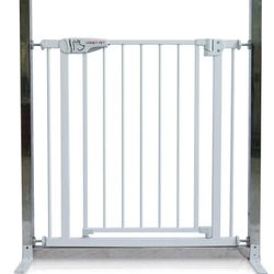 Metal Safety Gate 30", Adjustable 28"-32" Width, Toddler and Dog Barrier, Pressure-Mounted, White