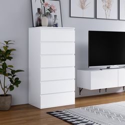 6 Drawer White Dresser, Modern Storage Cabinet for Bedroom, White Chest of Drawers Wood Organizer