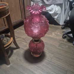 Vintage Fenton Cranberry Glass Cabbage Rose Gone With The Wind Lamp Hurricane