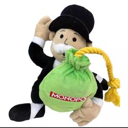 Brand New  Hasbro Mr. Monopoly Man Mr Money Bag  Rope  Squeak & Crinkle  Dog Toy  Can Cut Bag and Turn into 2 separate toys