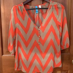 Womens Sheer Orange / Beige Blouse Sz Small, Excellent , Buttons Brand , Washable, Polyester 