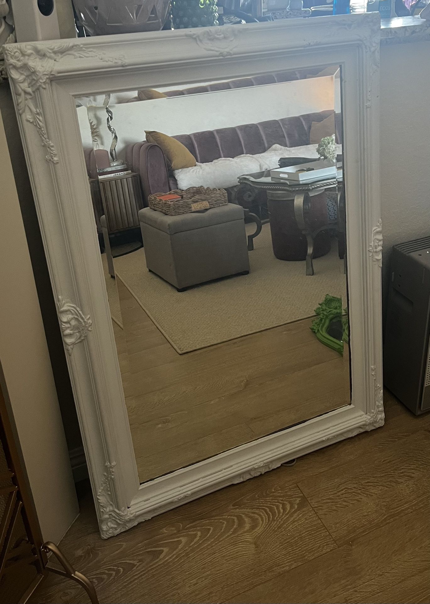 Large 44x32 White Antique Ornate Wood Mirror!
