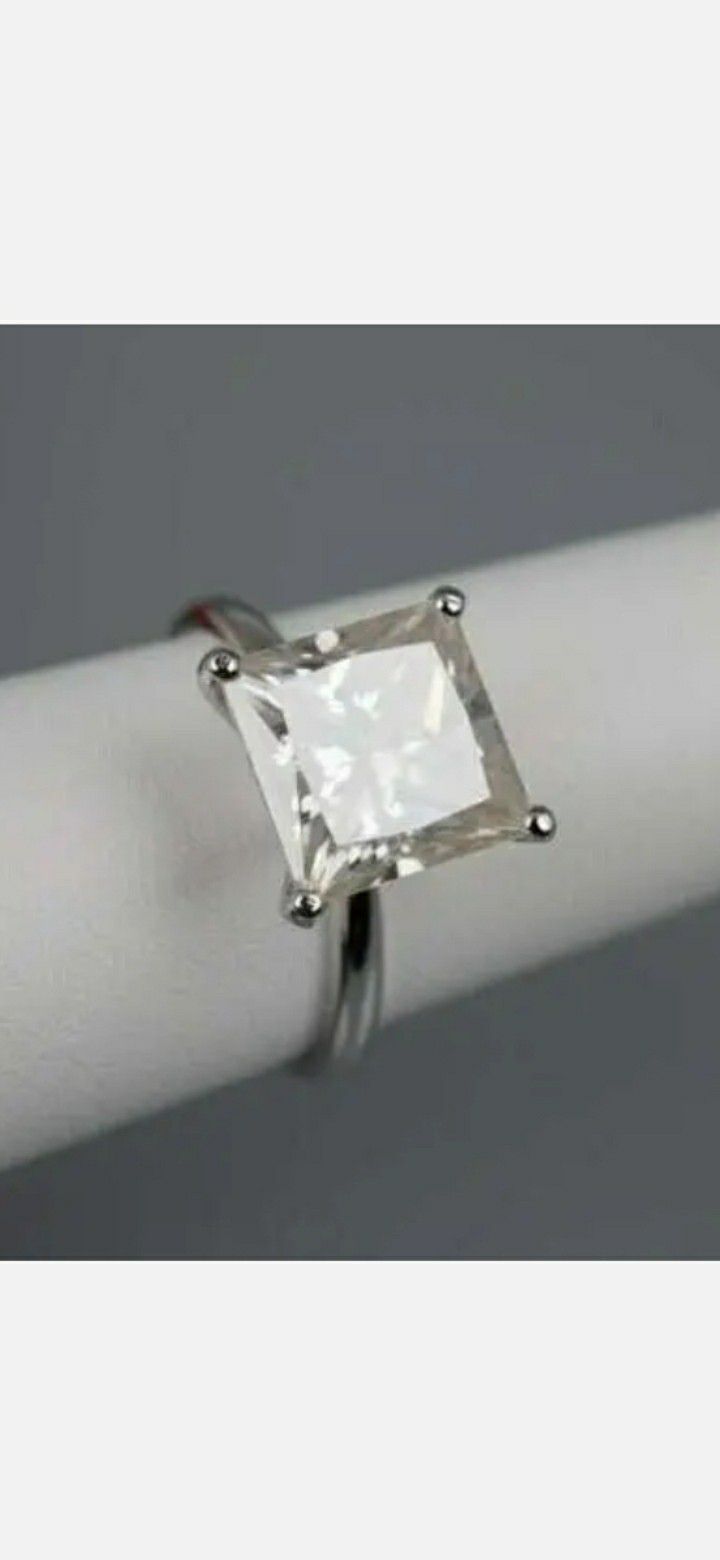 GENUINE 3  CT  SILVER PRINCESS CUT SOLITAIRE RING SIZE 8