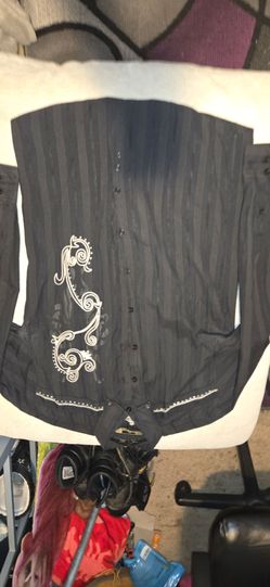 Black Striped shirt with Embroidery