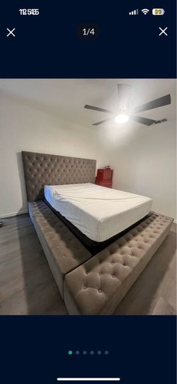Queen size bed with walk around drawers