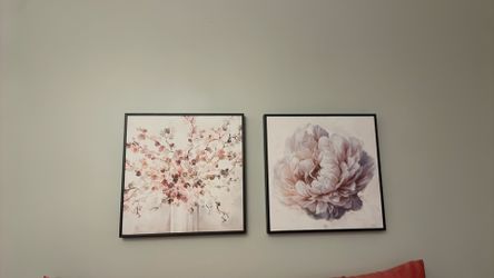 Pair of framed art pieces with flowers