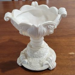 Vtg Ivory White Center Table Plant Stand With 3D Designs  CTF China