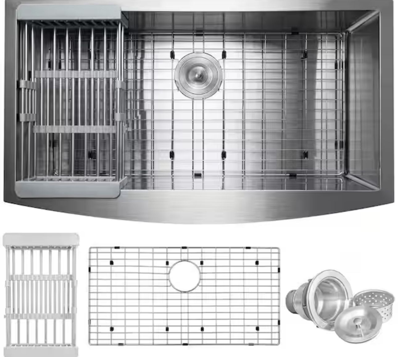 AKDY 33 in. x 20 in. Farmhouse Apron-Front Single Bowl 22-Gauge Brushed Stainless Steel Kitchen Sink with Accessories