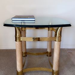 Vintage Italian Brass And Glass Top Side Table 