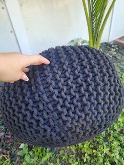 Black Round Knitted Pouf Ottoman