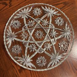 Vintage 50’s-60’s Anchor Hocking Glass Platter “Early American Precut” EAPC Starburst or Star of David Pattern 13.5” Round