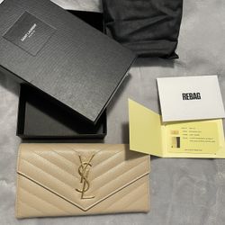 100% Authentic Ysl Long Flap Wallet