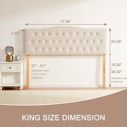 Headboard King Size - Tufted Upholstered Beige