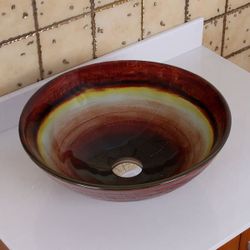 Elite 1508 Rainbow Pattern Tempered Glass Bathroom Vessel Sink