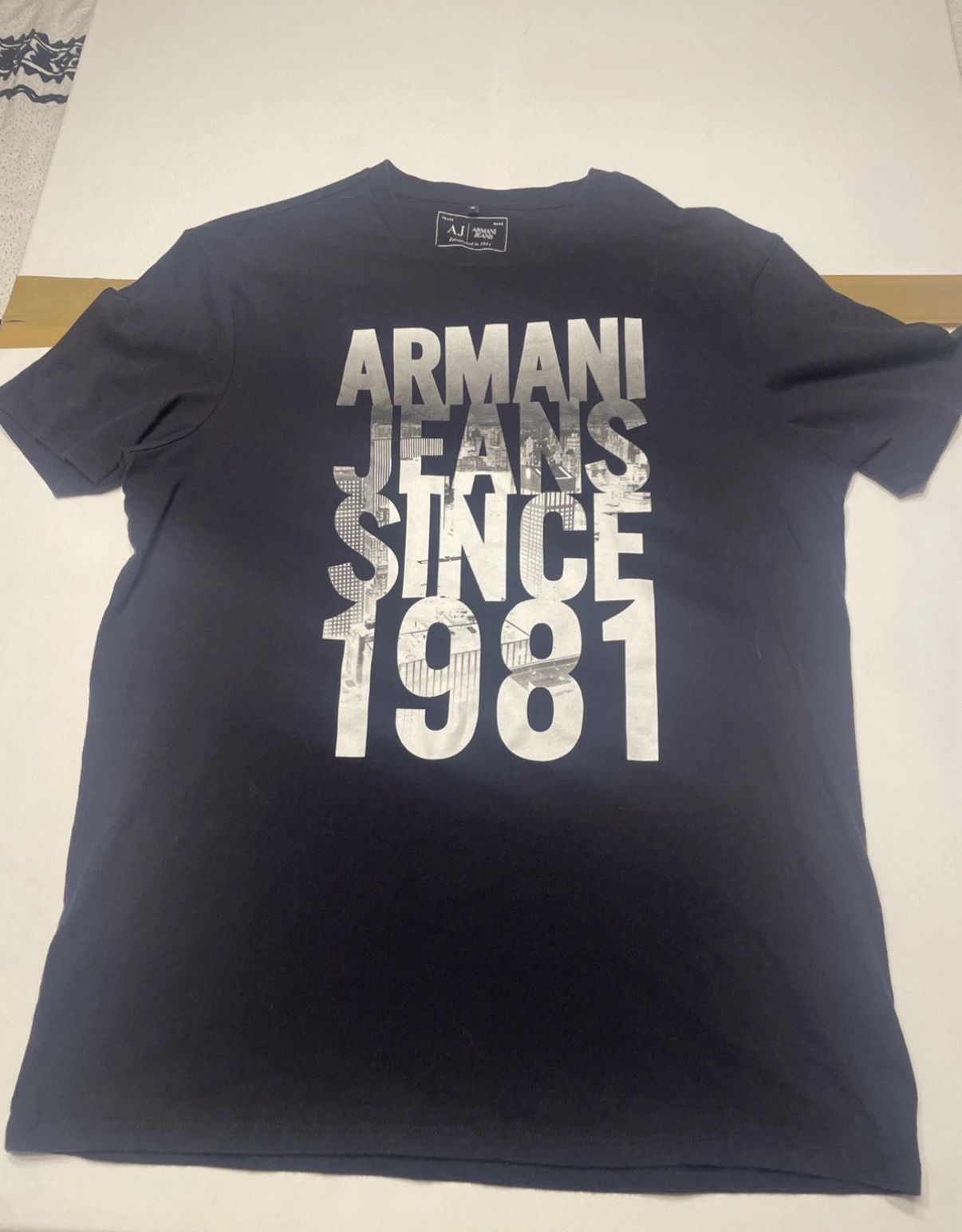 Armani Jeans Black Graphic Tee T-Shirt Sz M – Short Sleeve Since 1981