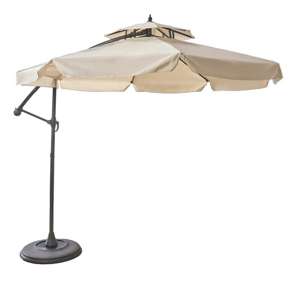 10 Ft Iron Cantilever Tilt Outdoor Patio Umbrella in Navy Blue
