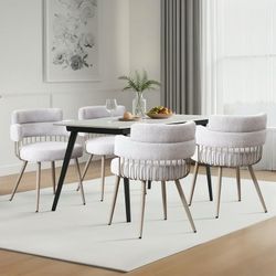 Y292-Dining Chairs Set of 4, Upholstered Fabric Barrel Dining Chairs wiht Curved Open Back and Armrest, Wide Seat for Kitchen, Living, Guest Room, Gra